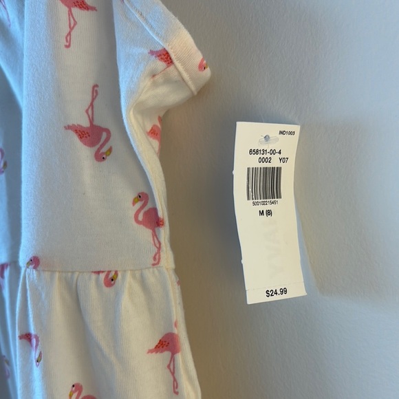White Dress with Pink Flamingo Print - Picture 3 of 4